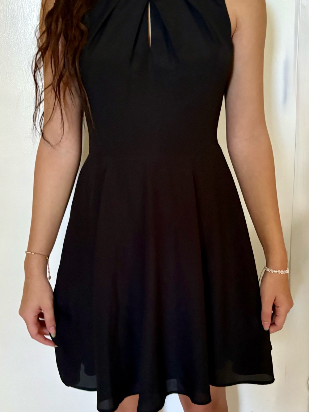 Express Black Sleeveless Fit-and-Flare Dress with Front Keyhole